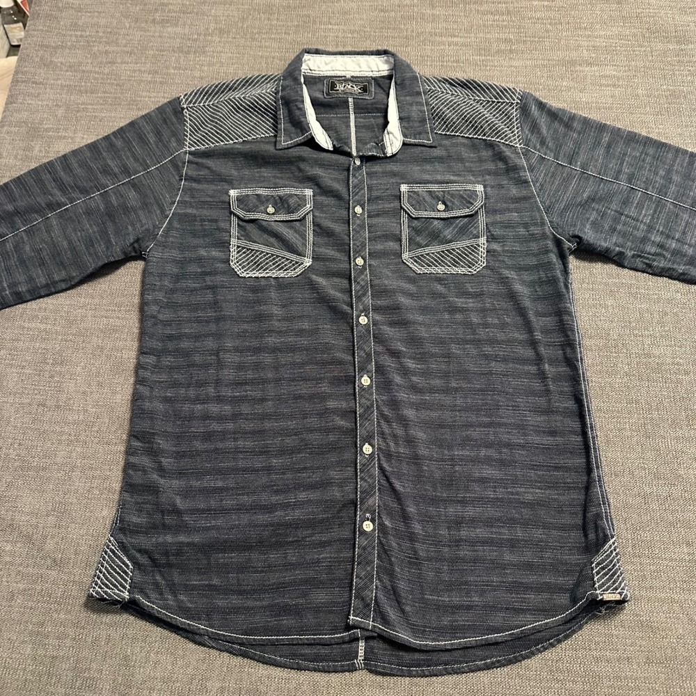 Buckle Black Button Down Shirt Mens XL Blue  Athletic Fit